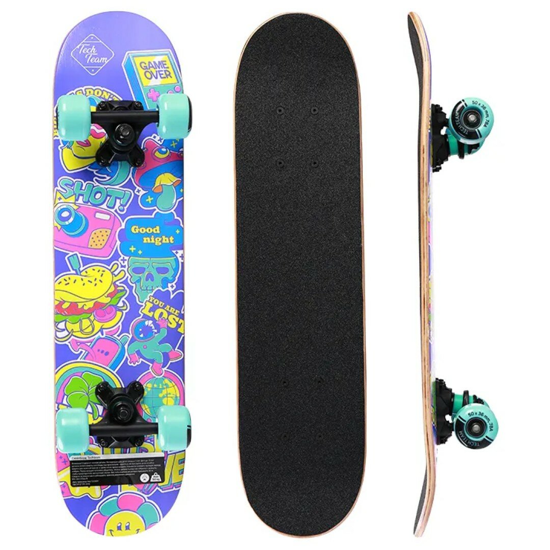Скейтборд для детей Tech Team "Profi" 24x6 от 4 лет - 2025 Stickers