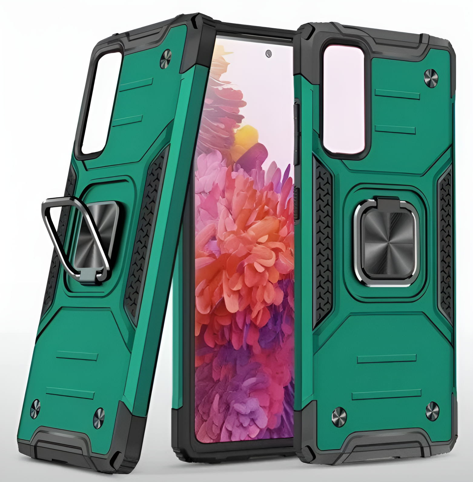 Противоударный чехол для Huawei P Smart 2021, Huawei Y7a зеленый с пластиной и кольцом подставкой