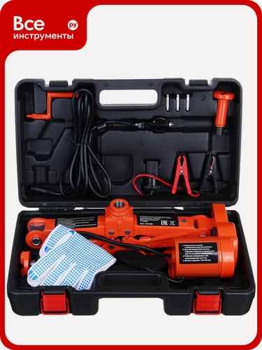 Изображение товара Домкрат электрический ермак 3 т, 12В, 120-420 мм, 100 Вт, в кейсе, х/б перчатки