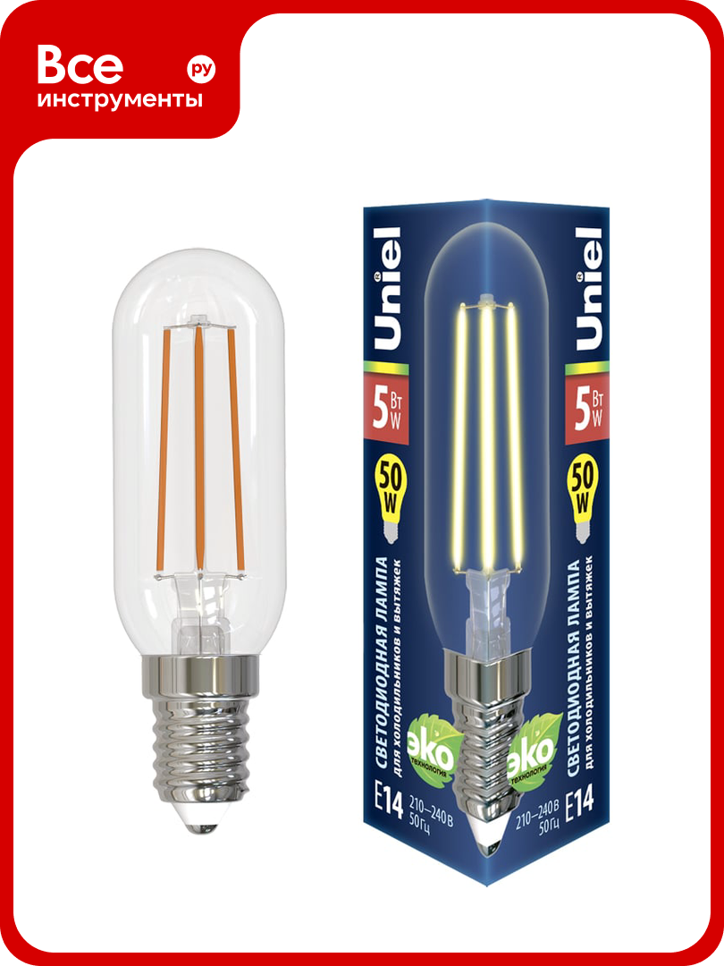 Светодиодная лампа для холодильников и вытяжки Uniel LED-Y25-5W/3000K/E14/CL GLZ04TR UL-00007129