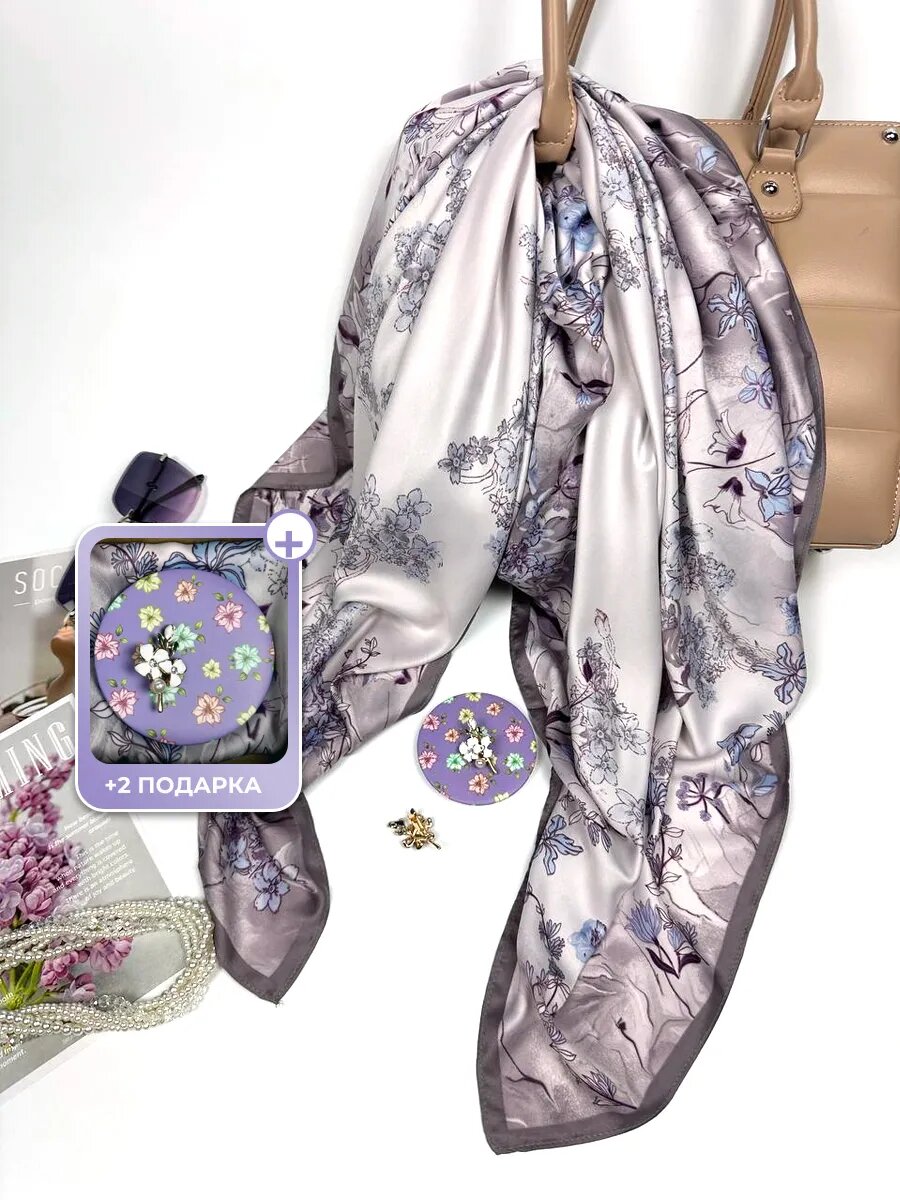 Платок Wonder Me GIFT для женщин,90х90 см, фиолетовый