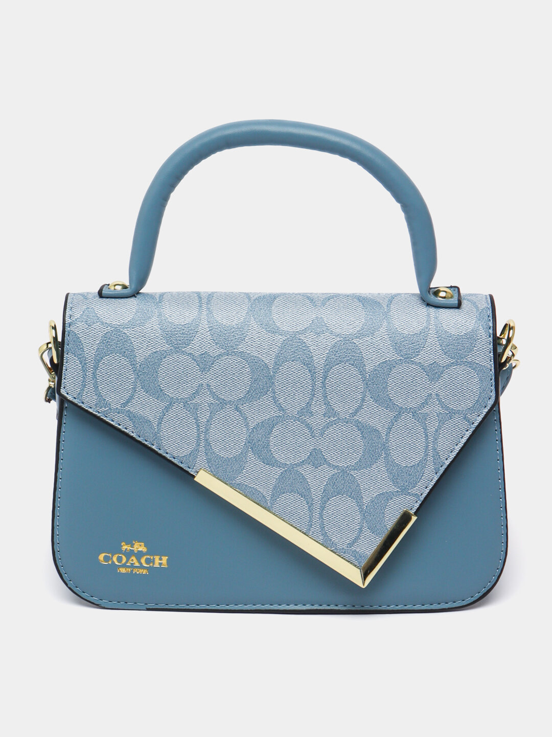 Сумка  COACH Signature Flap Bag with Metal Corner, фактура гладкая, голубой,