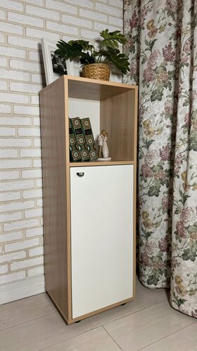 Изображение товара Комод "Без бренда", ЛДСП, распашные двери, белый шагрень, дуб сонома, 38x111x34 см