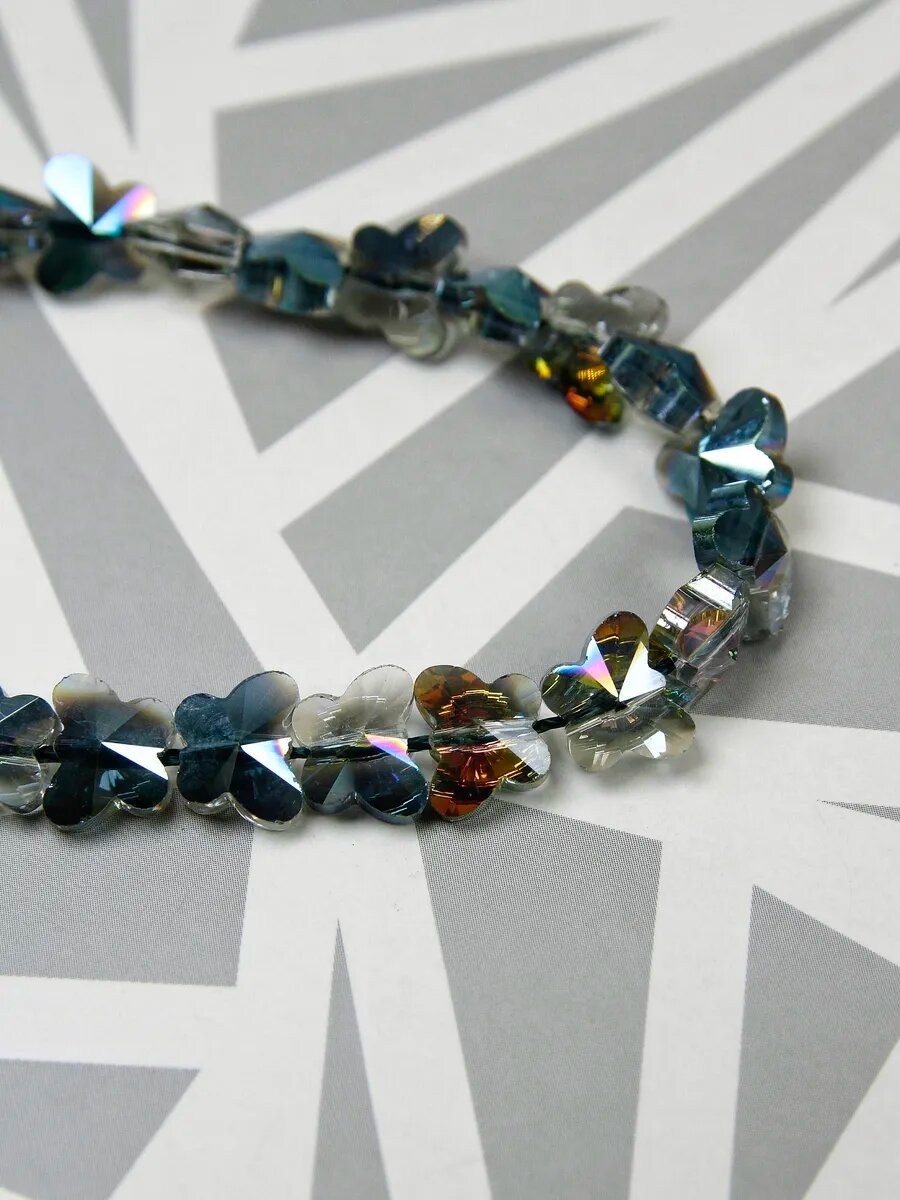 Бабочка, серая радуга, стекло - 6.5х8 мм, 30 шт — фото 1