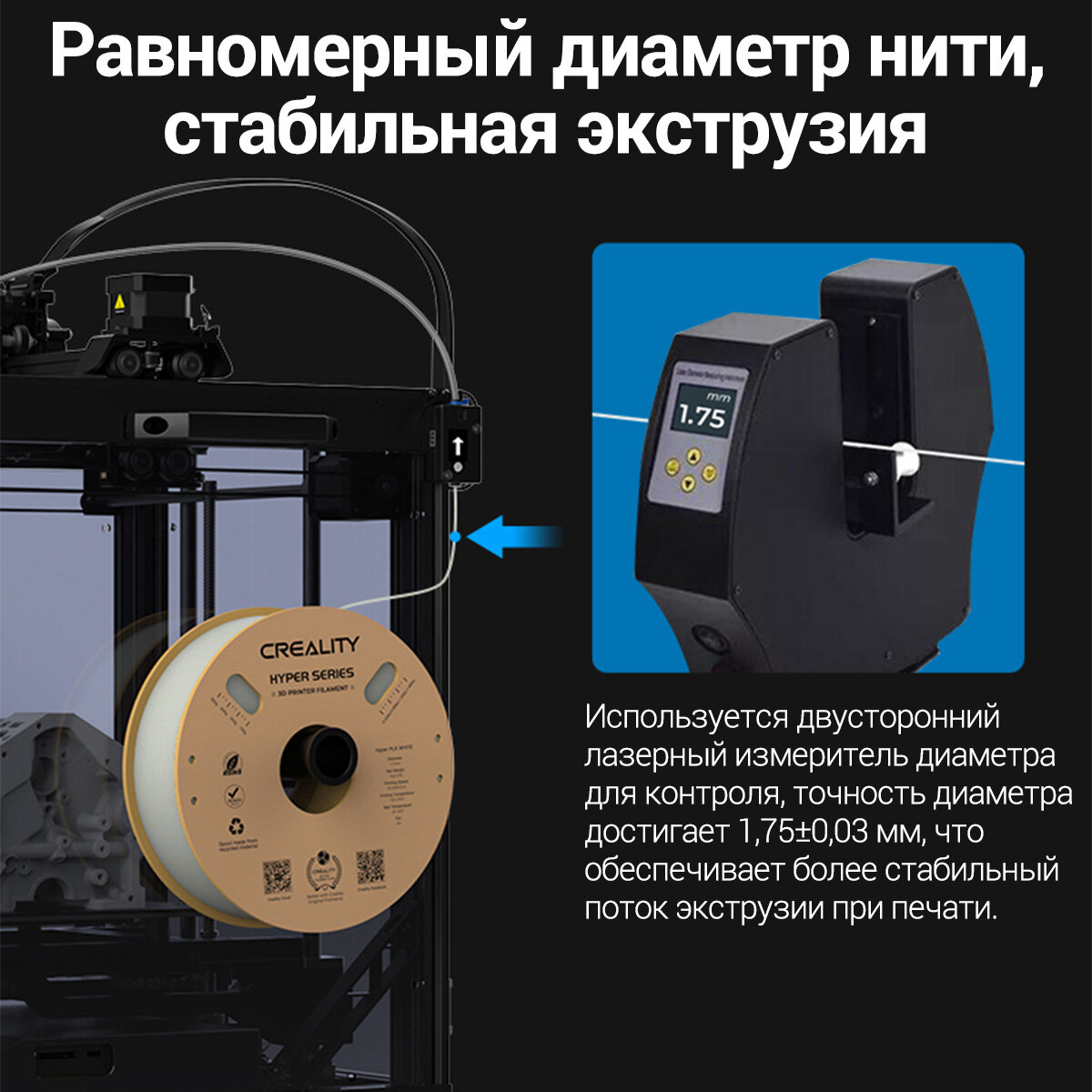 Филамент для 3D-принтера Creality Hyper PLA 1.75 мм Жёлтый，Быстрое затвердевание — фото 1