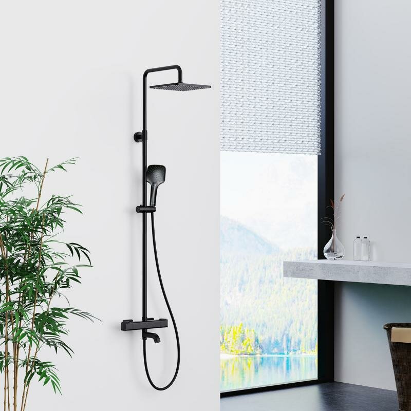 Душевая система настенная с термостатом и тропически душем GAPPO G2491-6 черная матовая