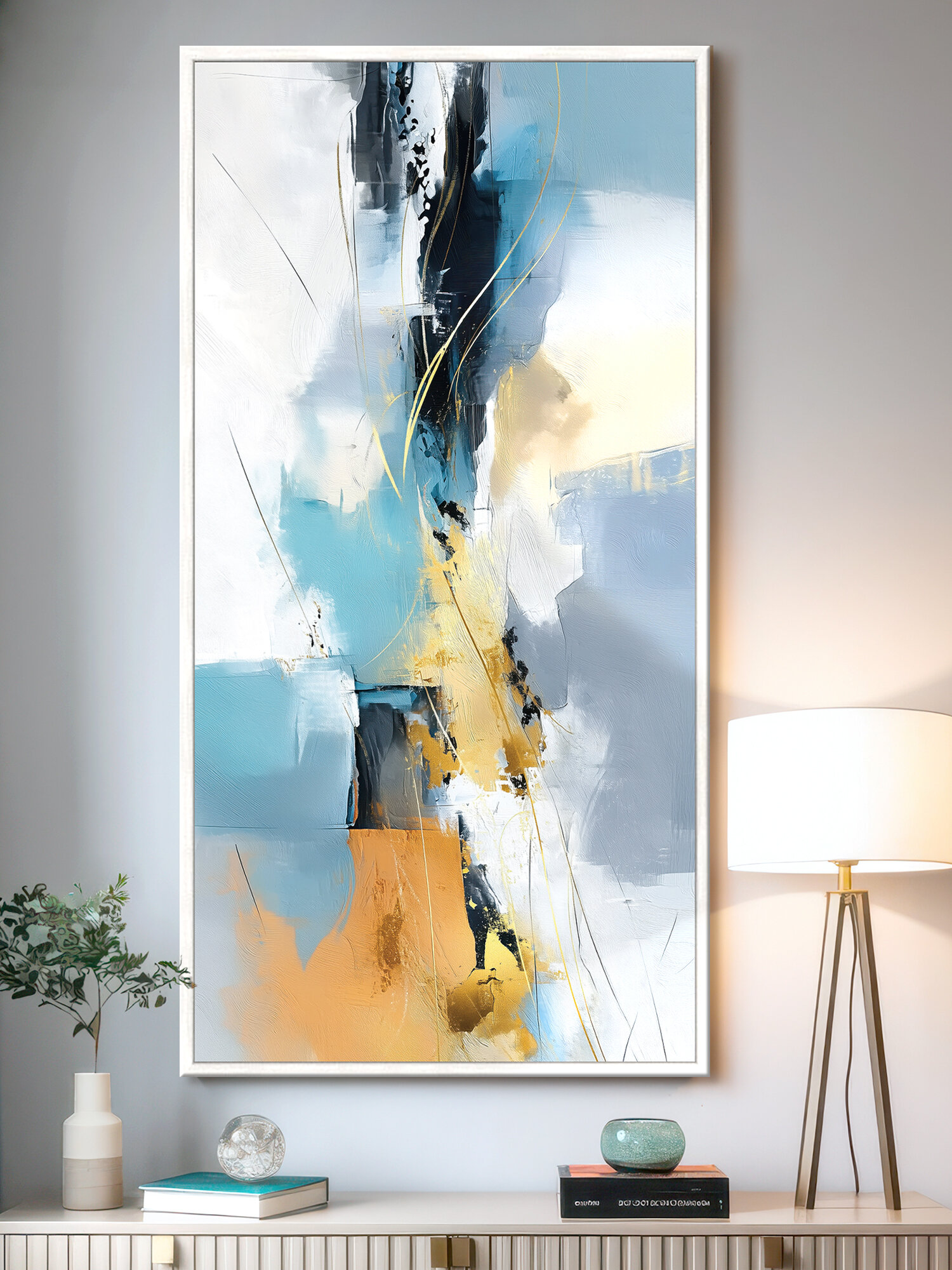 Картина на стену интерьерная в раме абстракция  Бирюзовое течение  53х103 см Графис