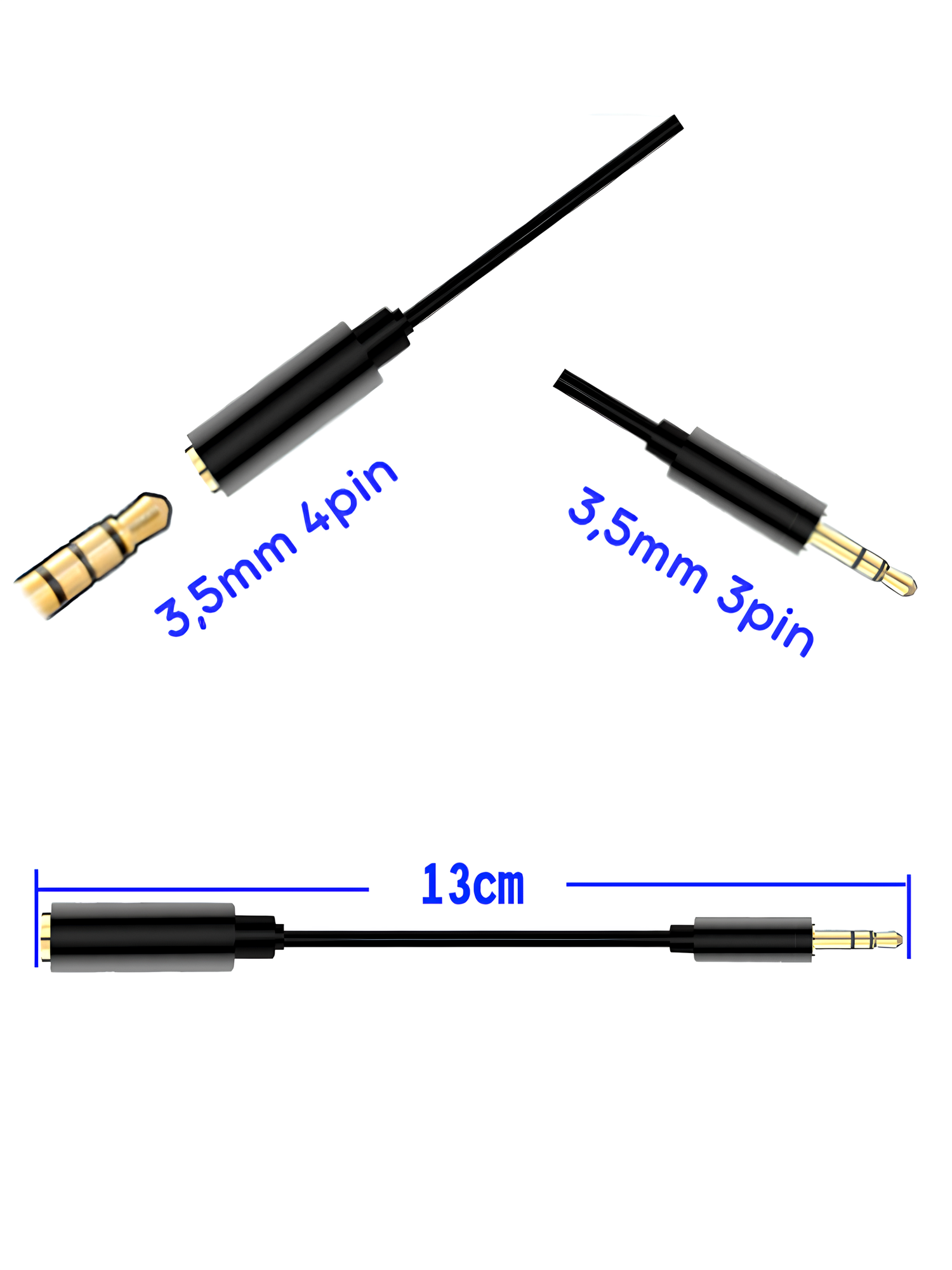 Адаптер переходник с разъёма mini jack 3,5 мм TRRS на TRS (c 4 pin на 3 pin) Прямой — фото 1