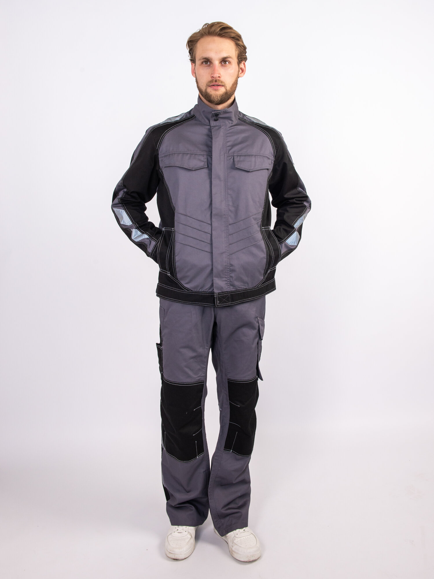 Костюм мужской (куртка полукомбинезон) Имидж серый/черный р.56-58/182-188