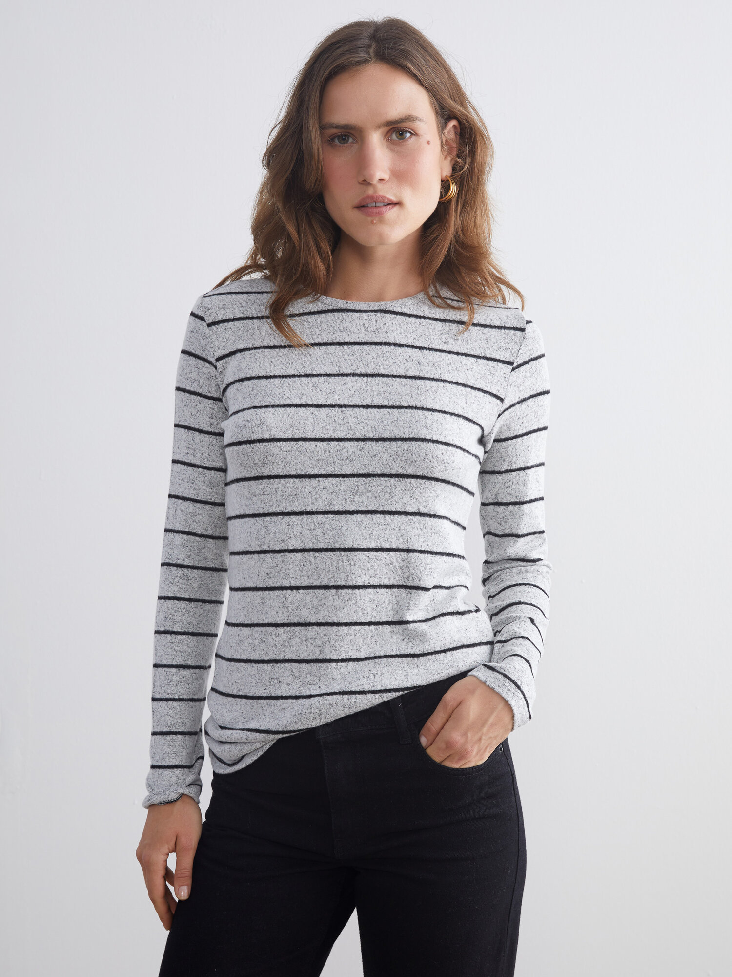 Лонгслив LC Waikiki, размер L, , серый в полоску