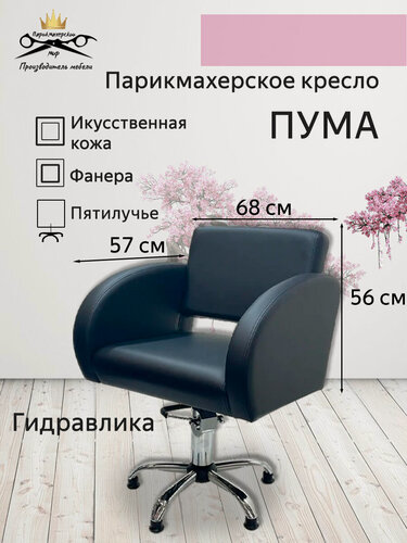Изображение товара Парикмахерское кресло "Пума", цвет - черный, основание - пятилучье