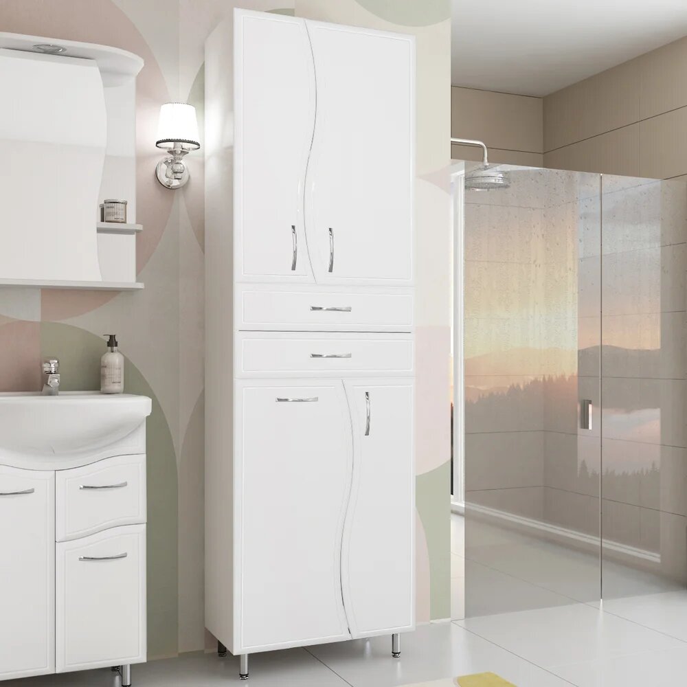 Шкаф-пенал для ванной Style Line Эко Волна 70 с бельевой корзиной напольный 70 см белый подвесной