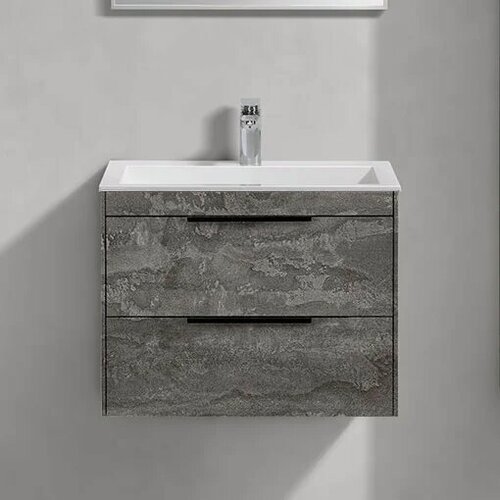 Изображение товара Тумба с раковиной Vincea Chiara 2D подвесная, 60 см, серая, матовая, из ЛДСП, с ящиками, раковина для ванной, из искусственного камня, прямоугольная, лофт