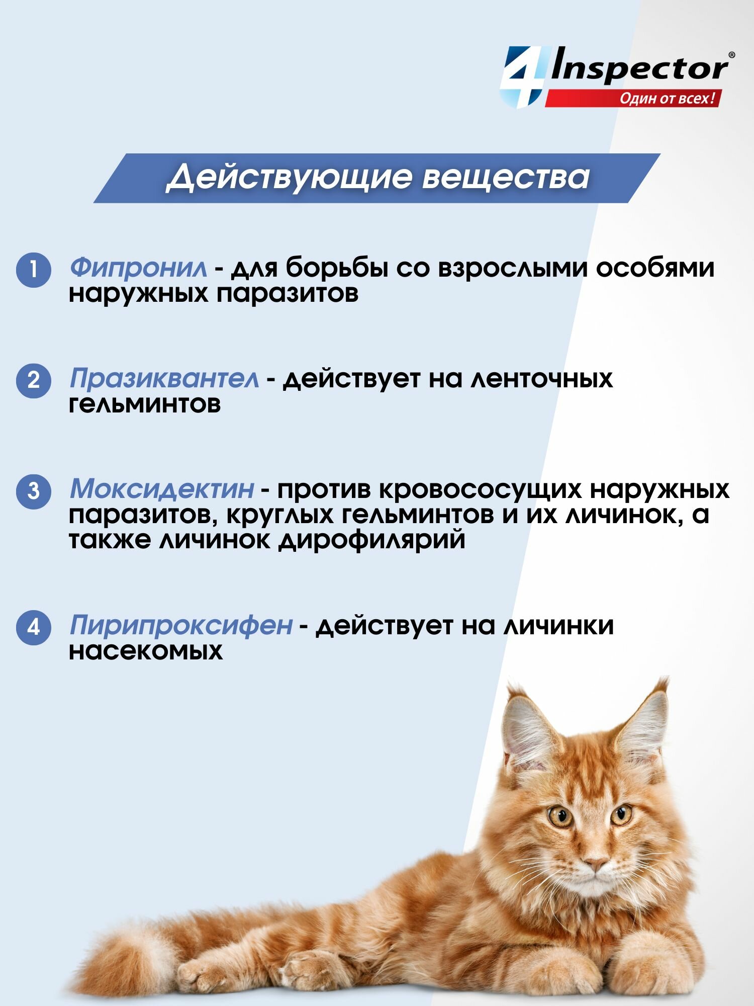 Инспектор Квадро К Капли для кoшек 1-4 кг. от блох, клещей, гельминтов (1 пипетка) — фото 1