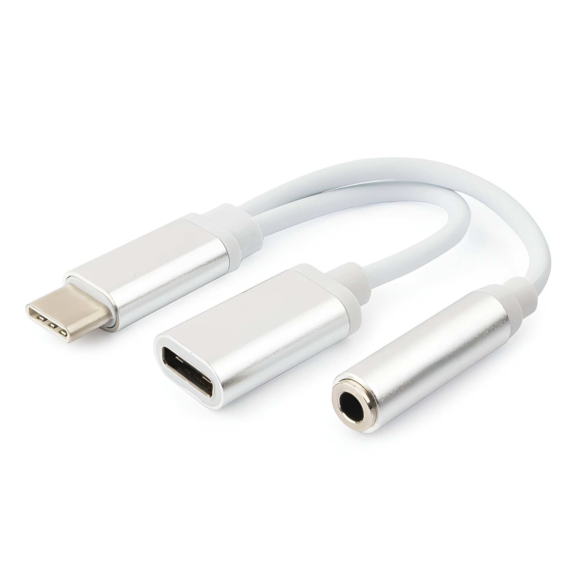 Кабель-переходник AUX Cablexpert цвет белый Type-C(M)/Jack3.5(F)+Type-C(F) 0.15м