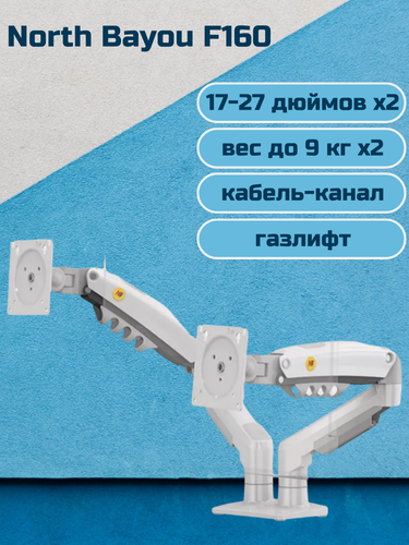 Изображение товара Настольный кронштейн для двух мониторов NB North Bayou F160, 17-27" до 9 кг, белый