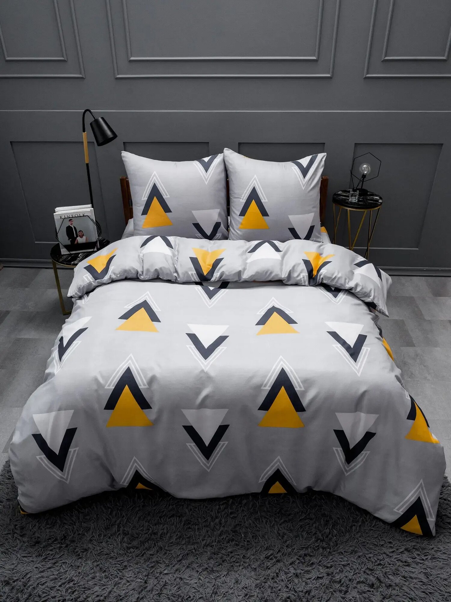 Постельное белье  Павлайн  2 0 с евро простыней  полисатин  геометрический принт  мягкость и износостойкость