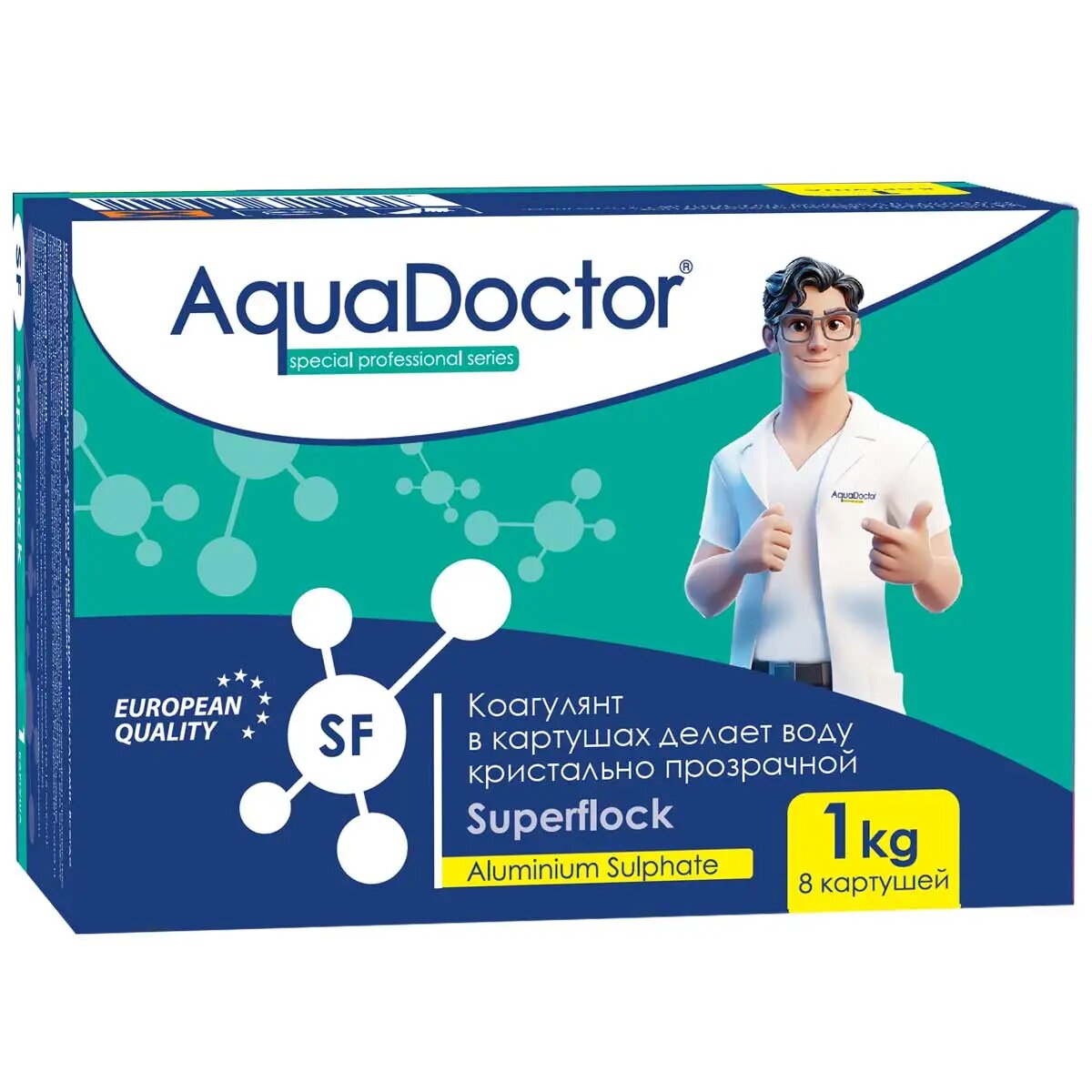 Коагулянт для бассейна Superflock картриджи 1 кг (8х125 г) Aquadoctor - Химия для дезинфекции и очистки воды бассейна