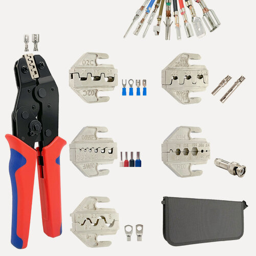 Изображение товара Набор инструментов для обжима клемм, SN-58 B + 5 зажимов + сумка, Храповые обжимные плоскогубцы со сменными зажимами