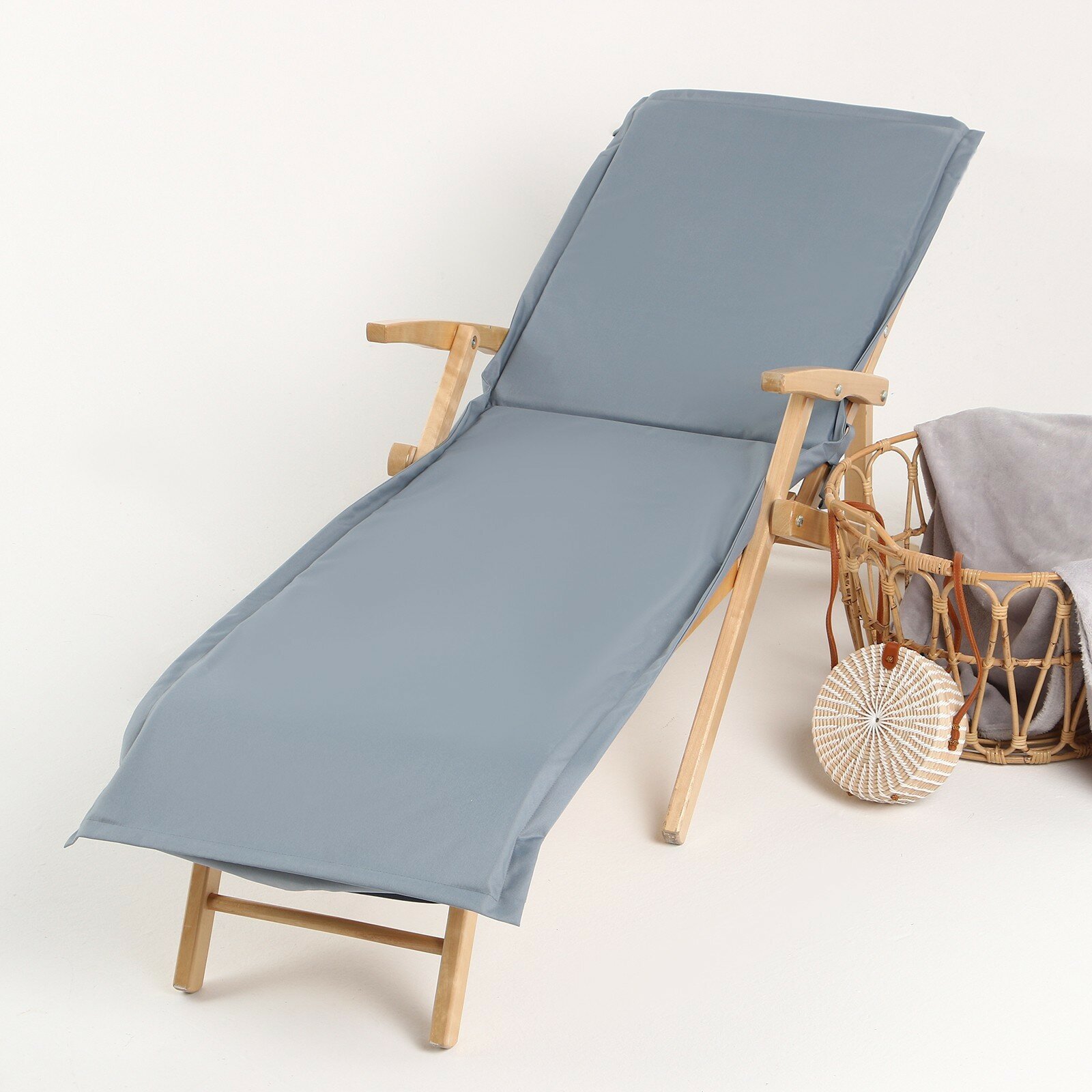 Подушка на шезлонг Этель 55×190+2 см цвет серо-голубой оксфорд с вмго 100% полиэстер