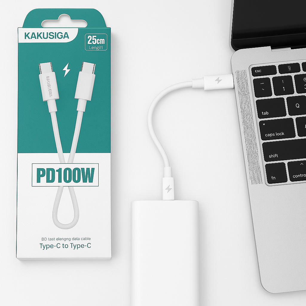 Кабель Kakusiga PD100W Type-C – Type-C – белый, 25 см, быстрая зарядка, мощность 100 Вт