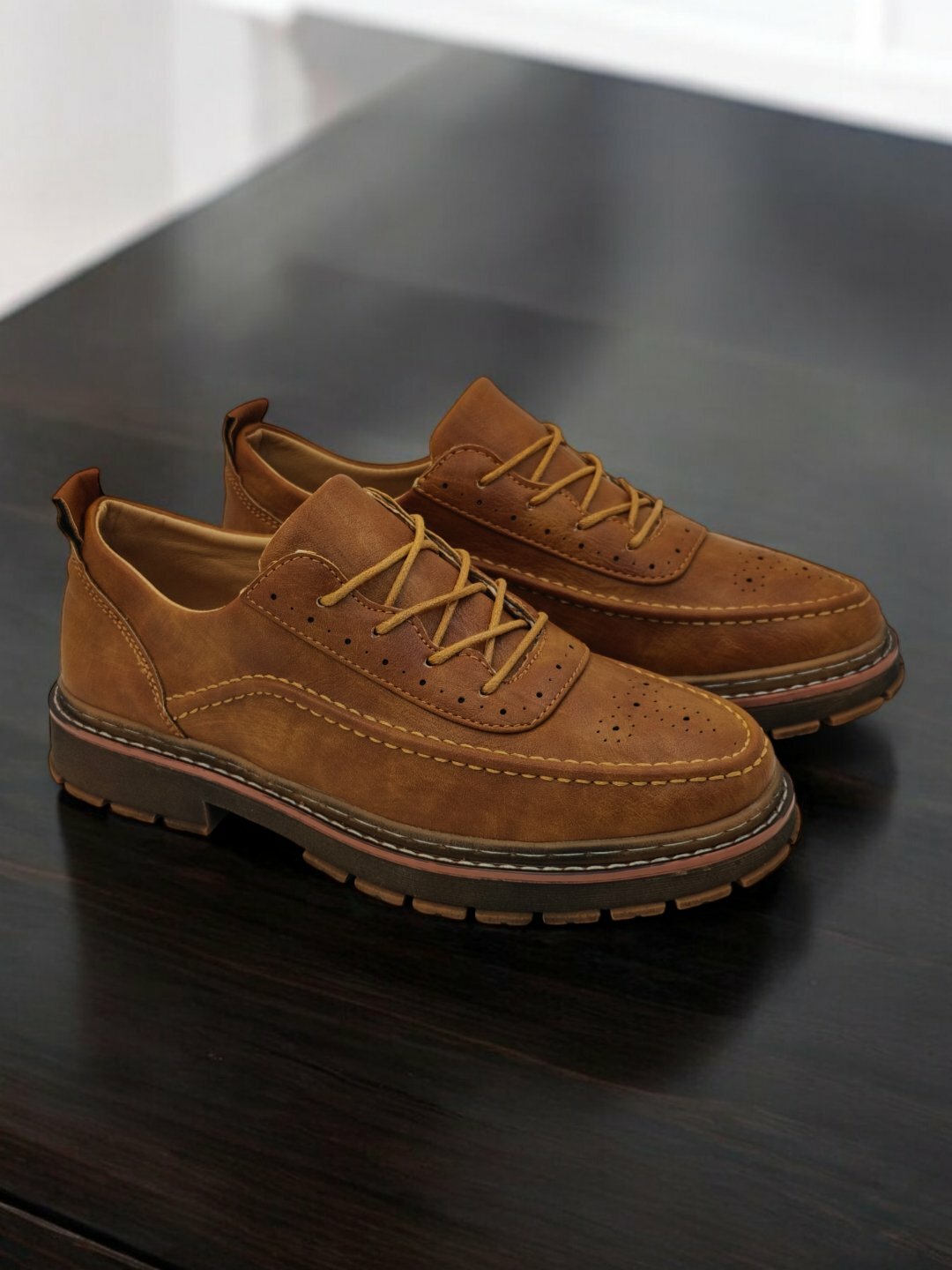 Лоферы  Туфли мужские Solid Step, из экокожи, водонепроницаемые, размер 38 39 40 41 42 43, оранжевый — фото 1