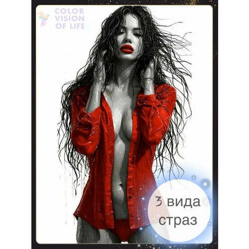 фото Алмазная мозаика color vision of life "девушка в красной рубашке", 40x50 см