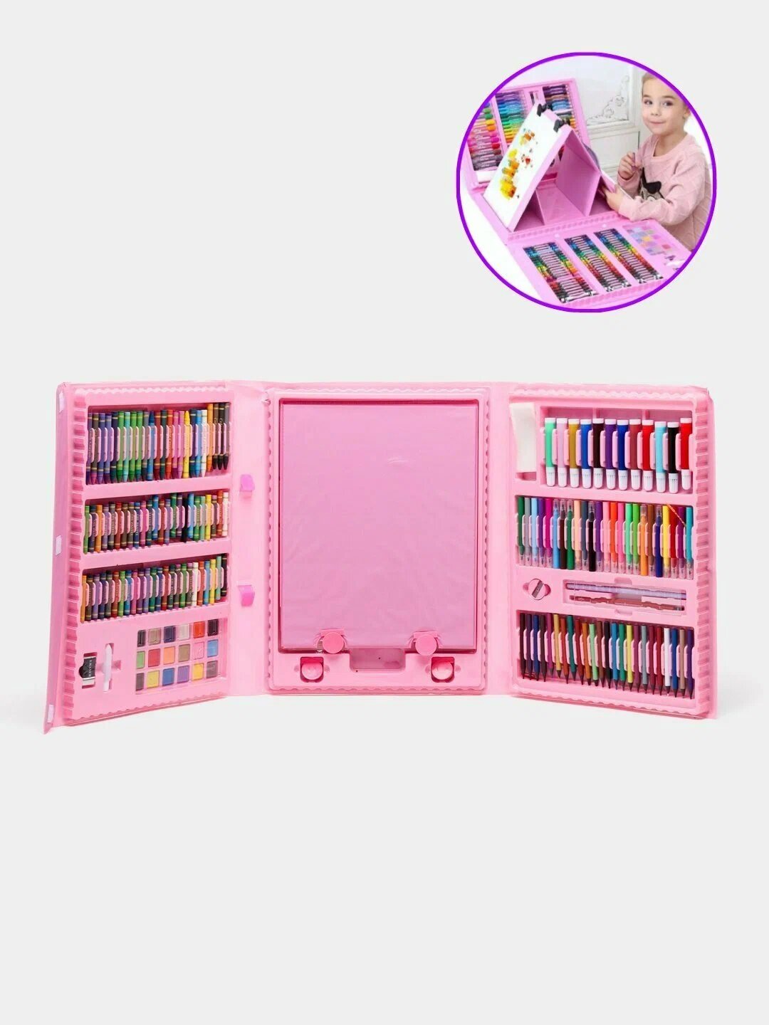 Набор художника с мольбертом для рисования: фломастеры, маркеры, краски, карандаши, 208 предметов