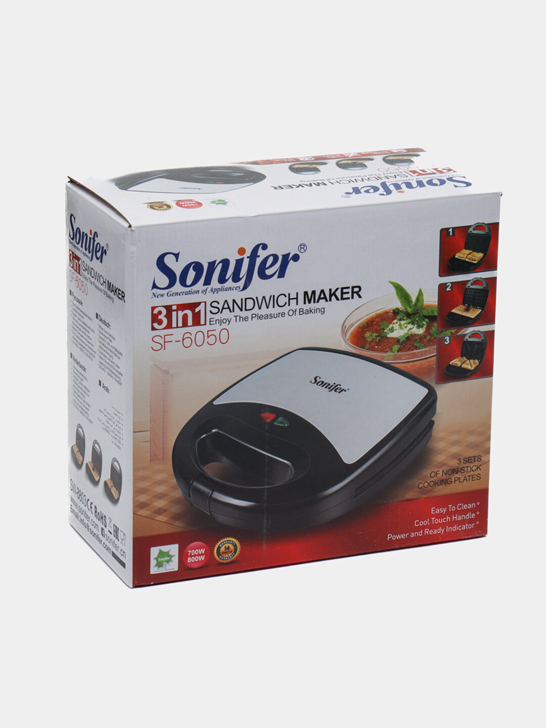 Вафельница электрическая Sonifer SF-6050, мощность 800Вт, антипригарное покрытие