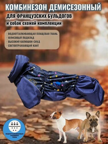 Изображение товара Комбинезон демисезонный для французских бульдогов и пород схожей комплекции, синий, ФР-1