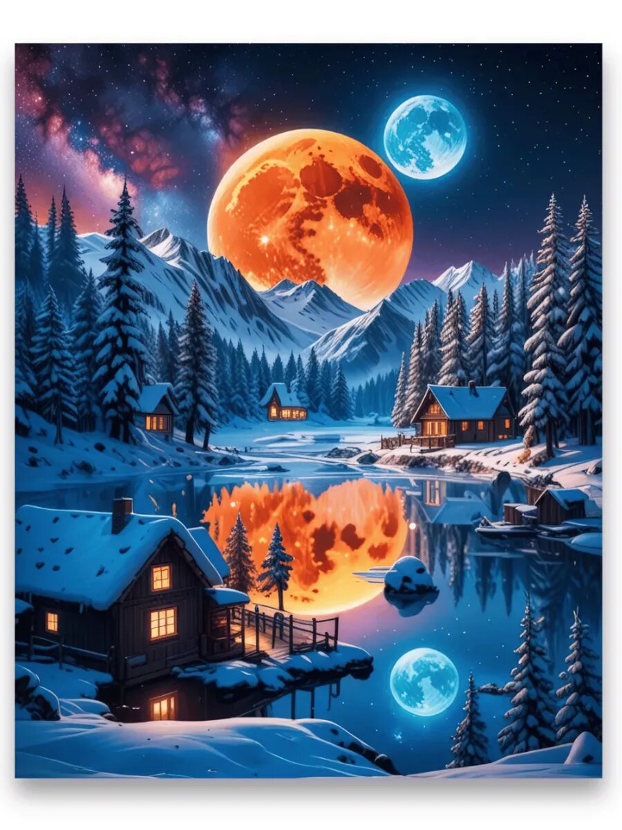 Алмазная мозаика COLOR VISION OF LIFE "Зимний пейзаж", 40x50 см, квадратные стразы, 30 цветов