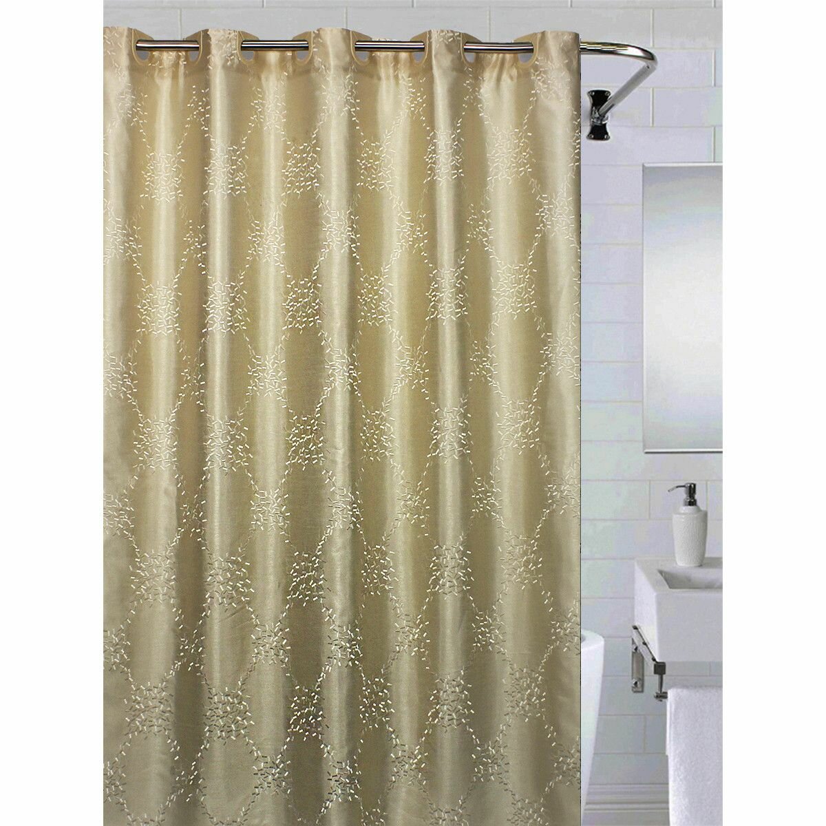 Hammom uchun parda 180x200 sm. BathPlus Light Coffee LC1402-2 kashta bilan bezatilgan