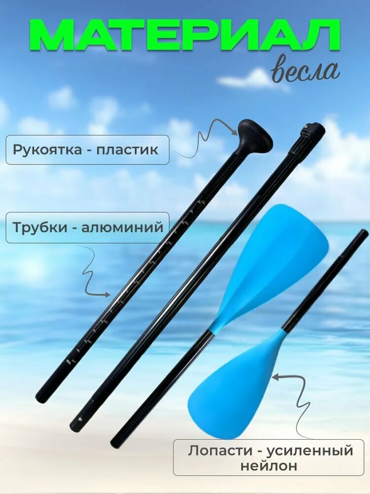 Весло двухлопастное для sup-доски 2 в1, Весло синее двустороннее для SUP board — фото 1