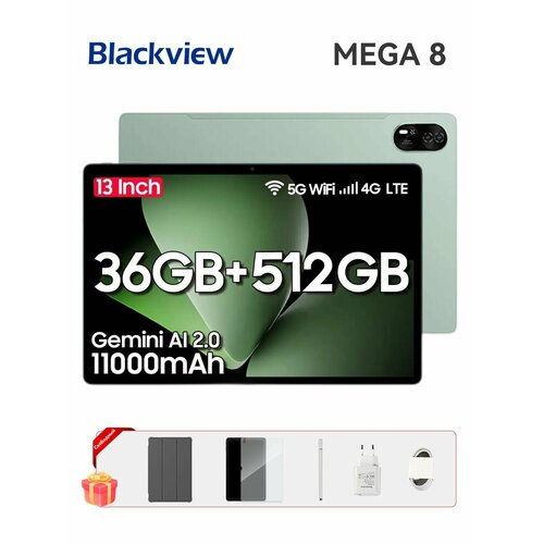 Планшет Blackview MEGA 8 WiFi 4G LTE 13 2K HD Display Android 15 1224512 GB зеленый 2551000₽