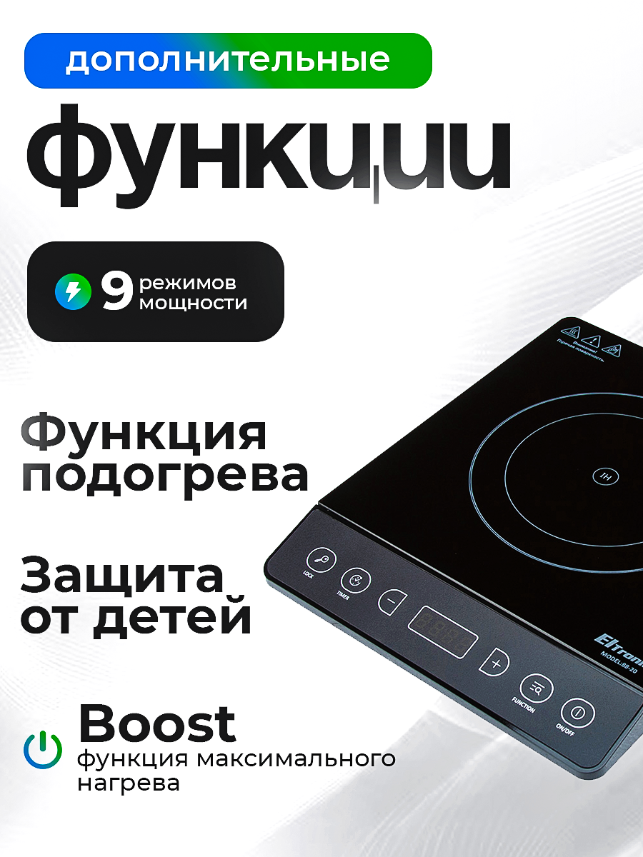Плита настольная Eltronic 88-20, индукционная, 1 комфорка, сенсорное управление, 2000Вт, черная — фото 1