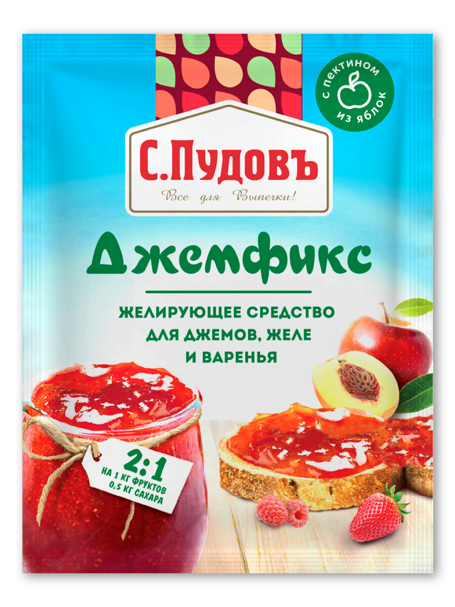 Желирующее средство для джемов, желе и варенья, Джемфикс 2:1, С. Пудовъ, 25 г