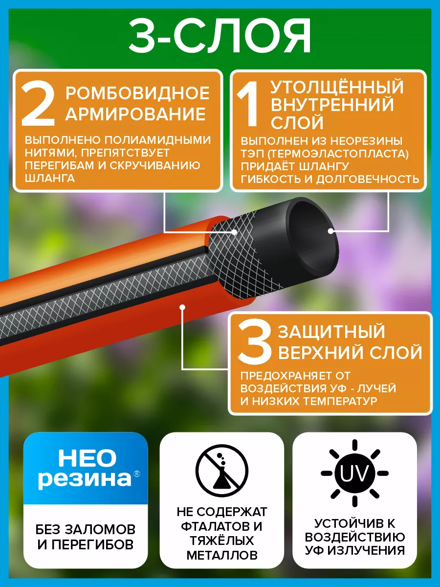 Шланг поливочный 3/4" 3-х слойный (бухта 25 метров) Морозостойкий до -30, садовый инвентарь для дачи, огорода, сада — фото 1