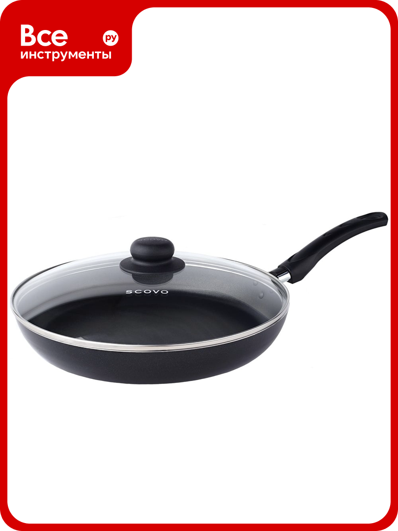 Сковорода SCOVO диаметр 28 см стеклянная крышка RC 011