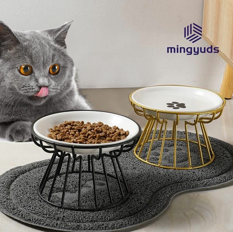 Миска для животных высокая MyPads, керамическая с металлической подставкой, анатомическая миска для кошек и собак-