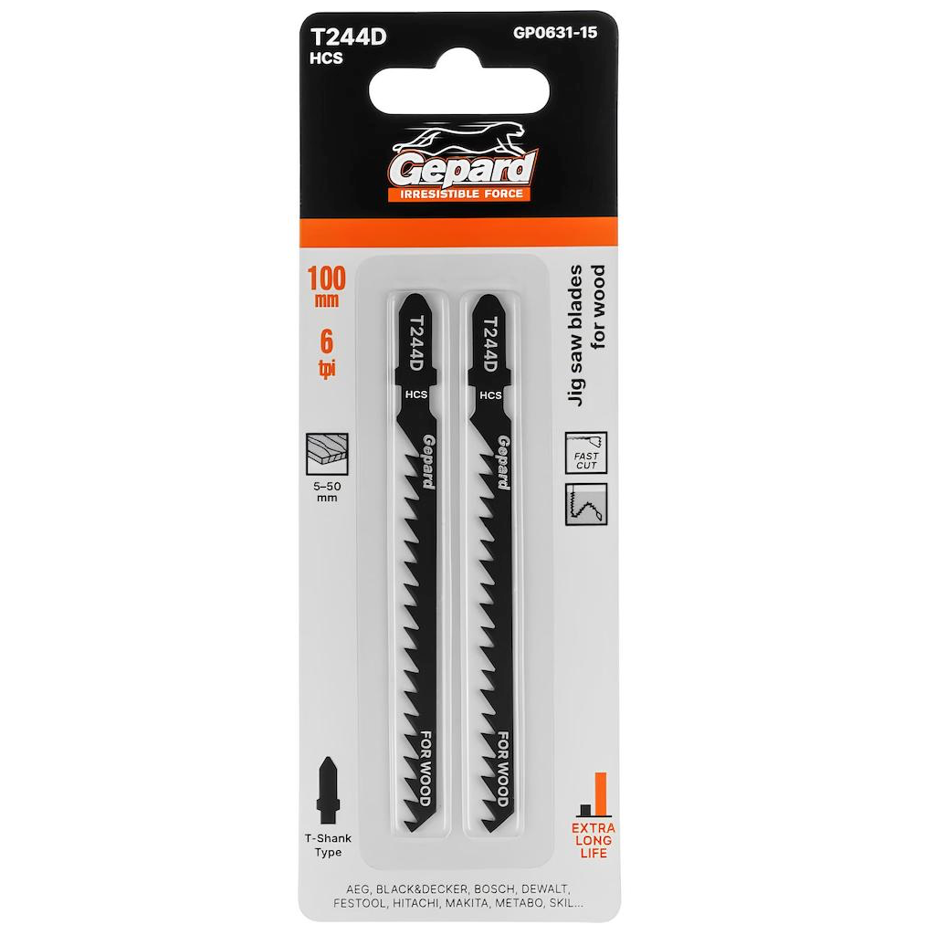 Пилки для электролобзика по дереву GEPARD T244D 2 штуки (GP0631-15)