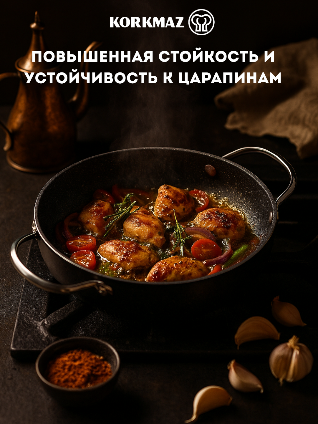 Сковорода GALAKSI KORKMAZ A1837 0,9 л, 18×5 см, литой алюминий с гранитным антипригарным покрытием — фото 1