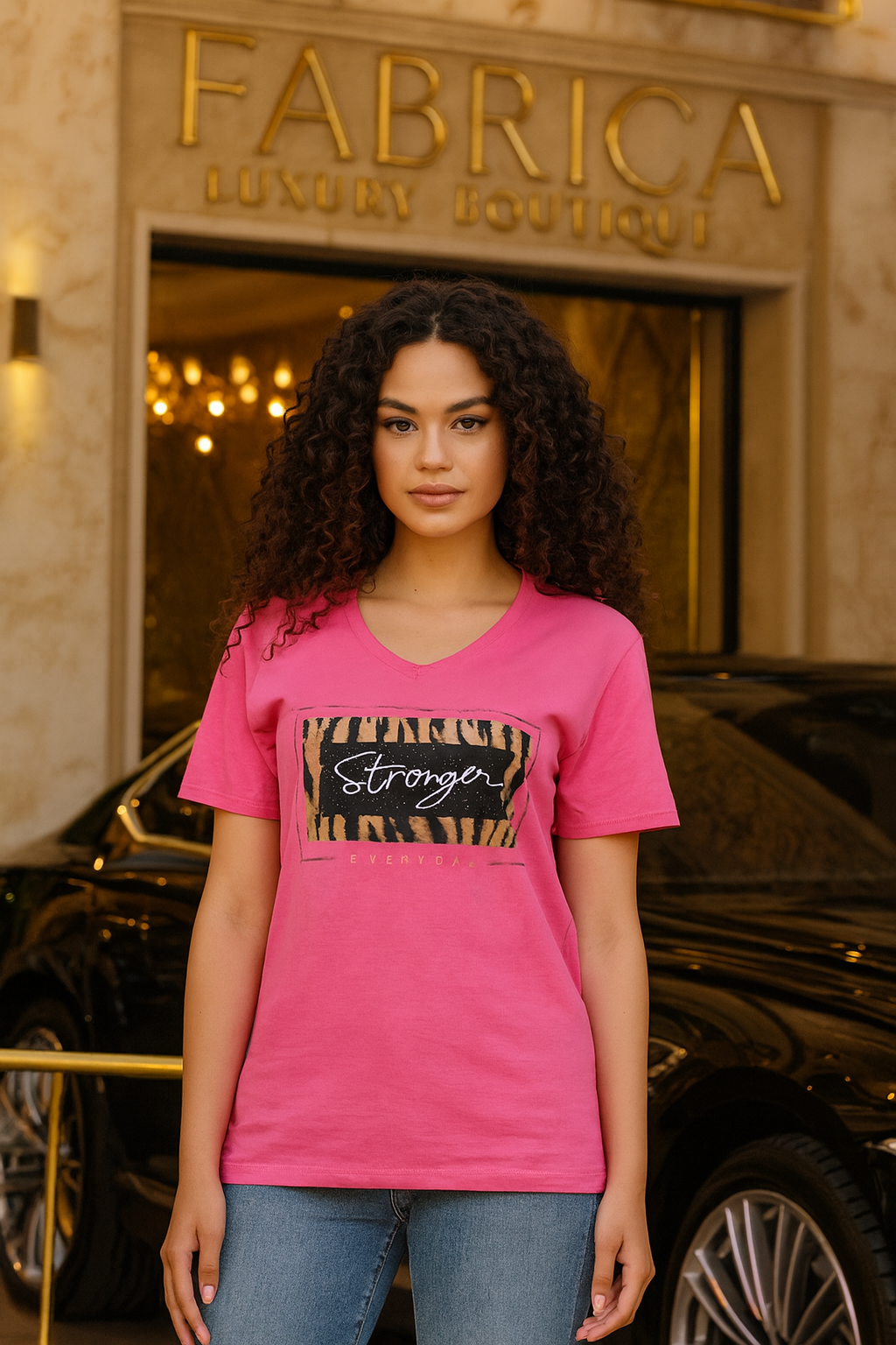 Футболка Яркая женская футболка с V-образным вырезом и стильным принтом