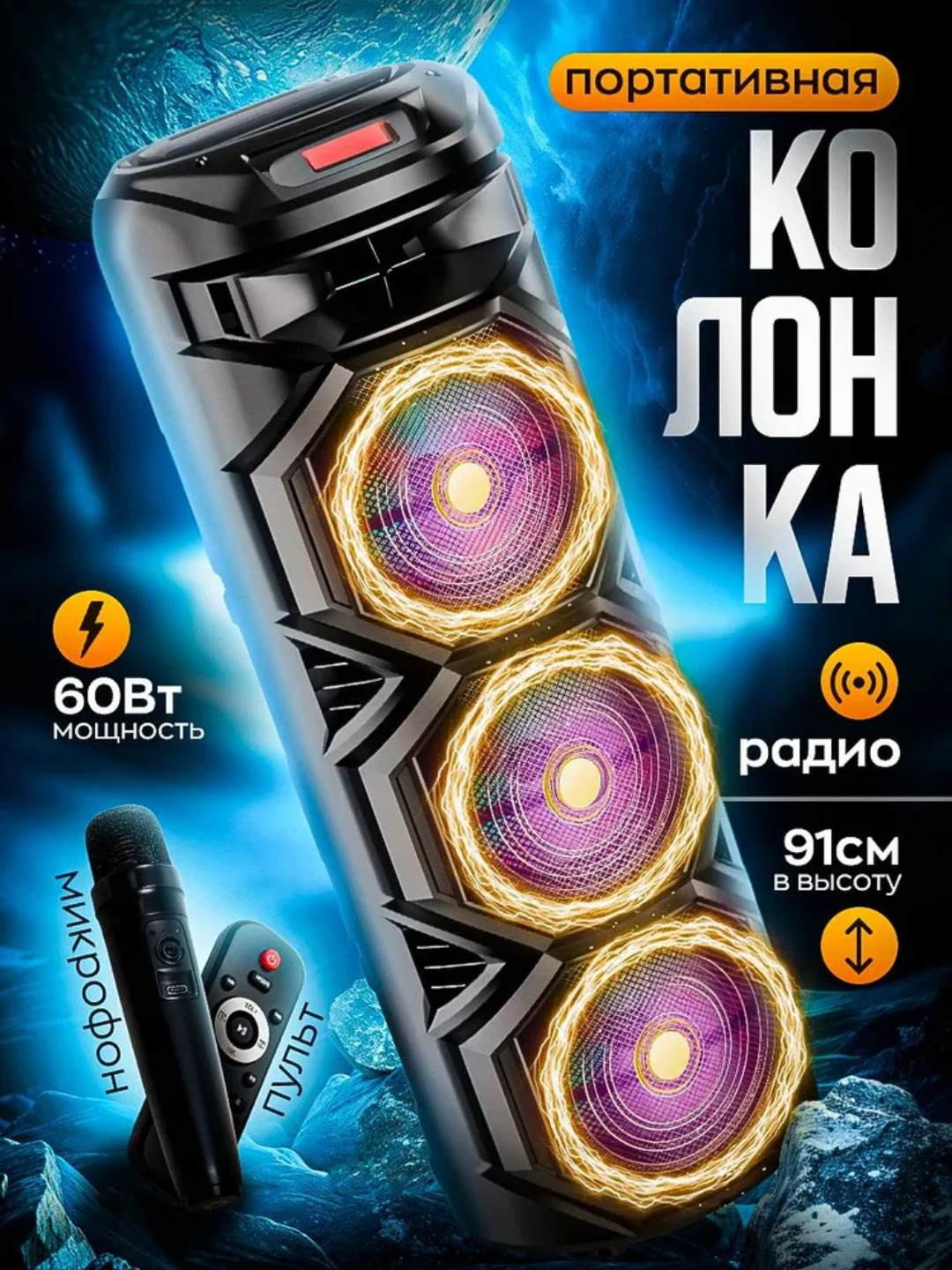 Колонка Sing-E ZQS 8302 с микрафоном, беспроводная и портативная, с караоке, RGB-подсветка, Bluetooth