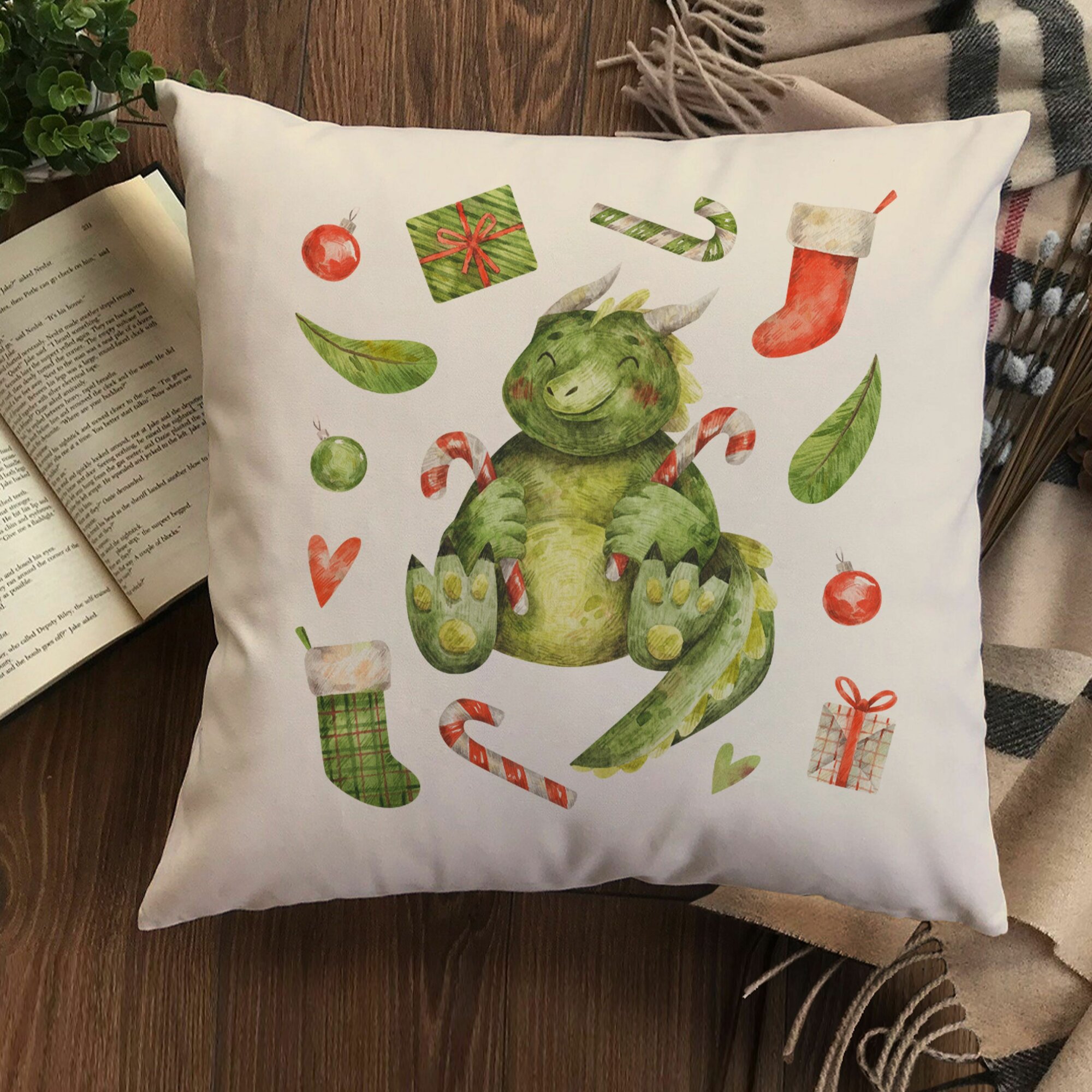 Наволочка для декоративной подушки Gerasim "Довольный дракон", 41х41 см, эко-ткань хлопок/полиэфир, Новый год