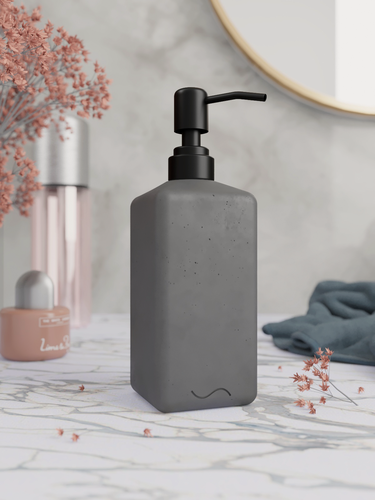 Изображение товара Дозатор для жидкого мыла Emily Slim с черной металлической помпой, бетон 250 мл, графитовый матовый