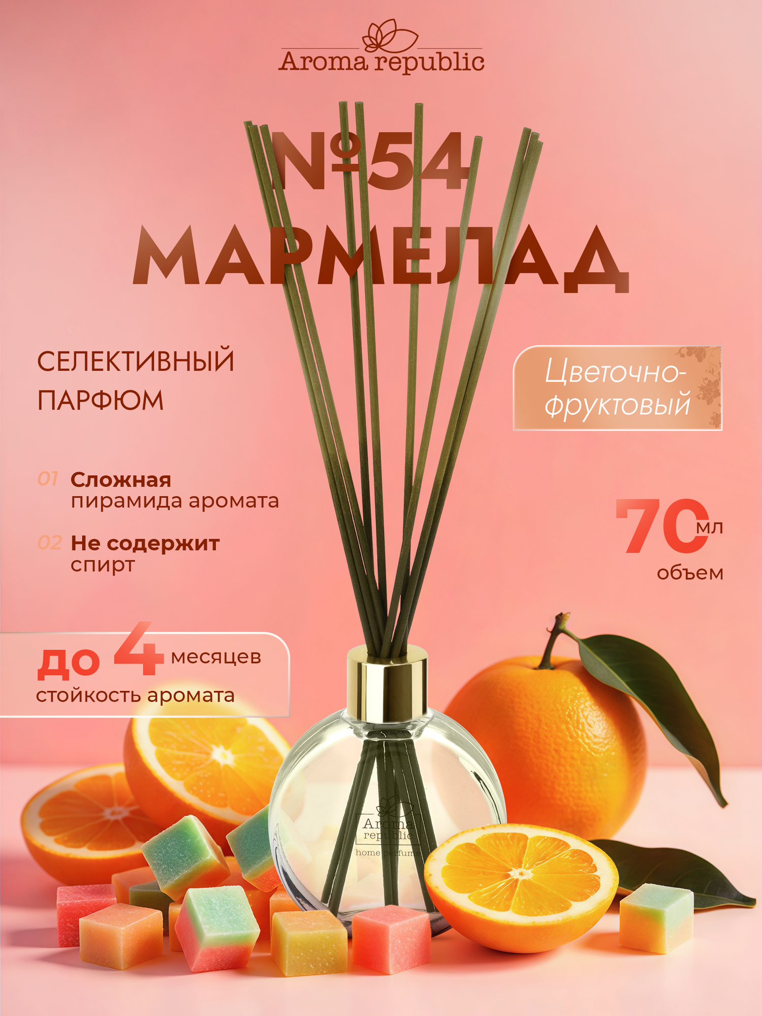 AROMA REPUBLIC Ароматический диффузор в стеклянном флаконе 70 мл,"№54 Marmalade"