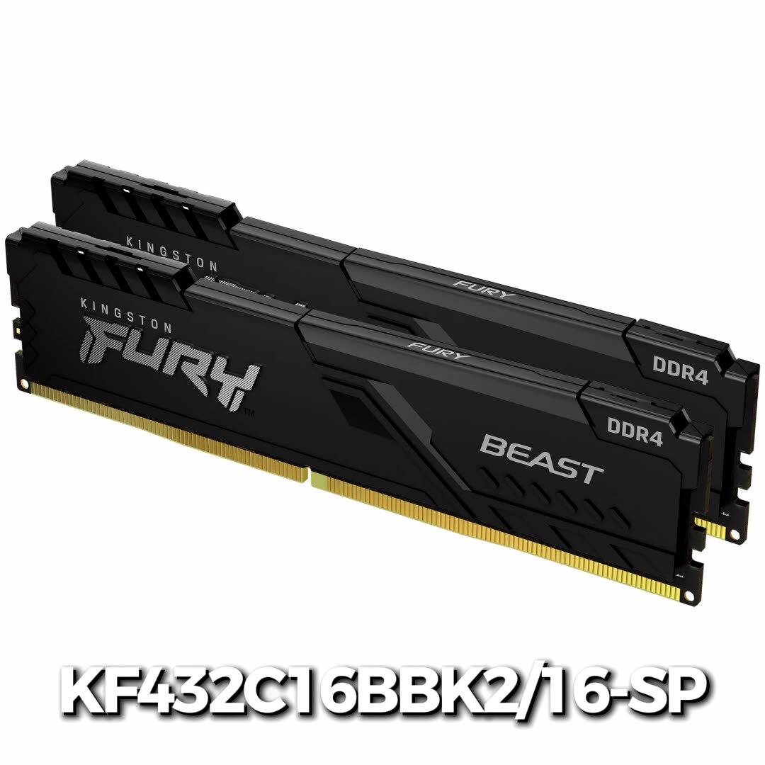 Оперативная память Kingston DDR4 16Gb (2x8Gb) 3200MHz pc-25600 FURY Beast Black CL16 1.35V (KF432C16BBK2/16-SP) — фото 1