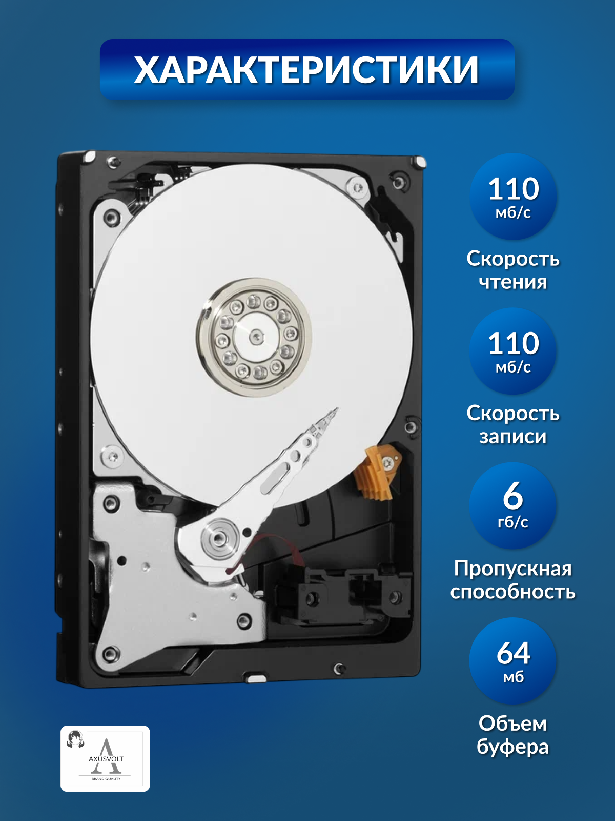 Жесткий диск AXUSVOLT WD10PURZ, 1ТБ, для систем видеонаблюдения — фото 1