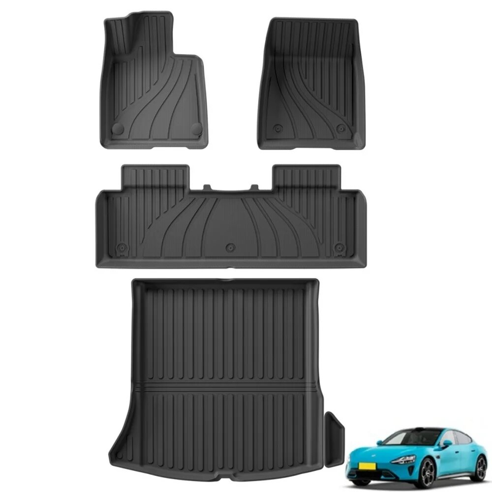 Изображение Для Xiaomi SU7 автомобильные коврики грузовой вкладыш багажник TPE 3D коврик для ног водонепроницаемые аксессуары для интерьера черный LHD 7PCS