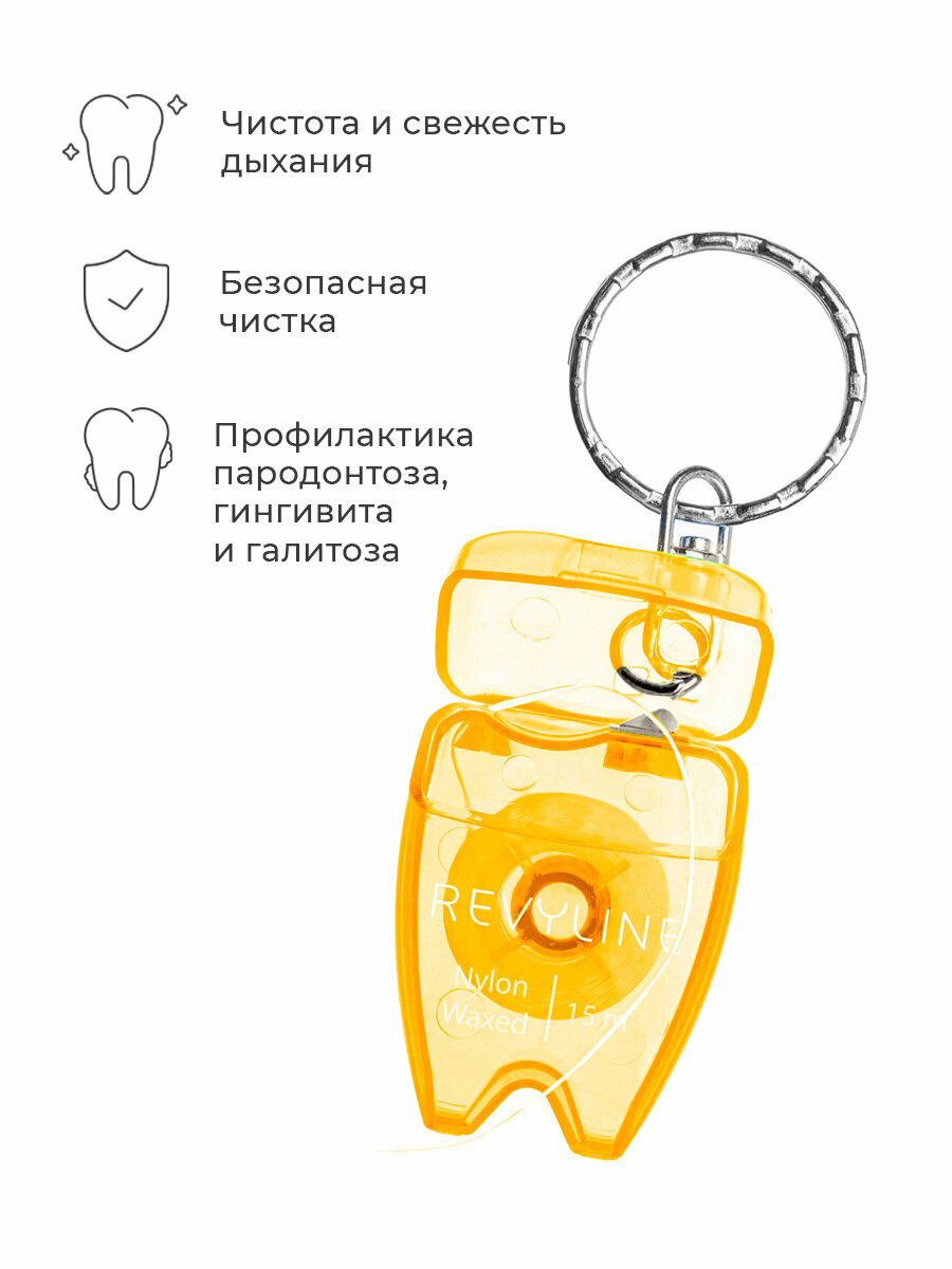 Картинки Зубная нить Revyline "Floss Mini", вощеная, мятная, 15 м, брелок, оранжевая